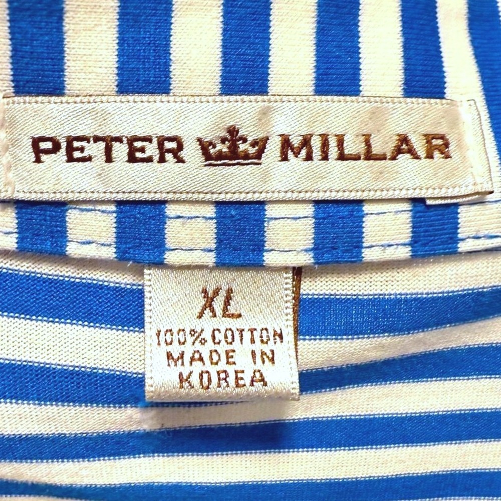 Peter Millar Polo Shirt Blue White Striped Old Overton Logo Cotton Mens XL - Picture 5 of 6